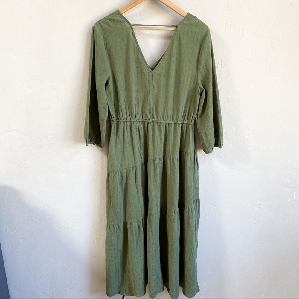 Zara Green Tiered Textured Midi Dress Size XS - Picture 9 of 10